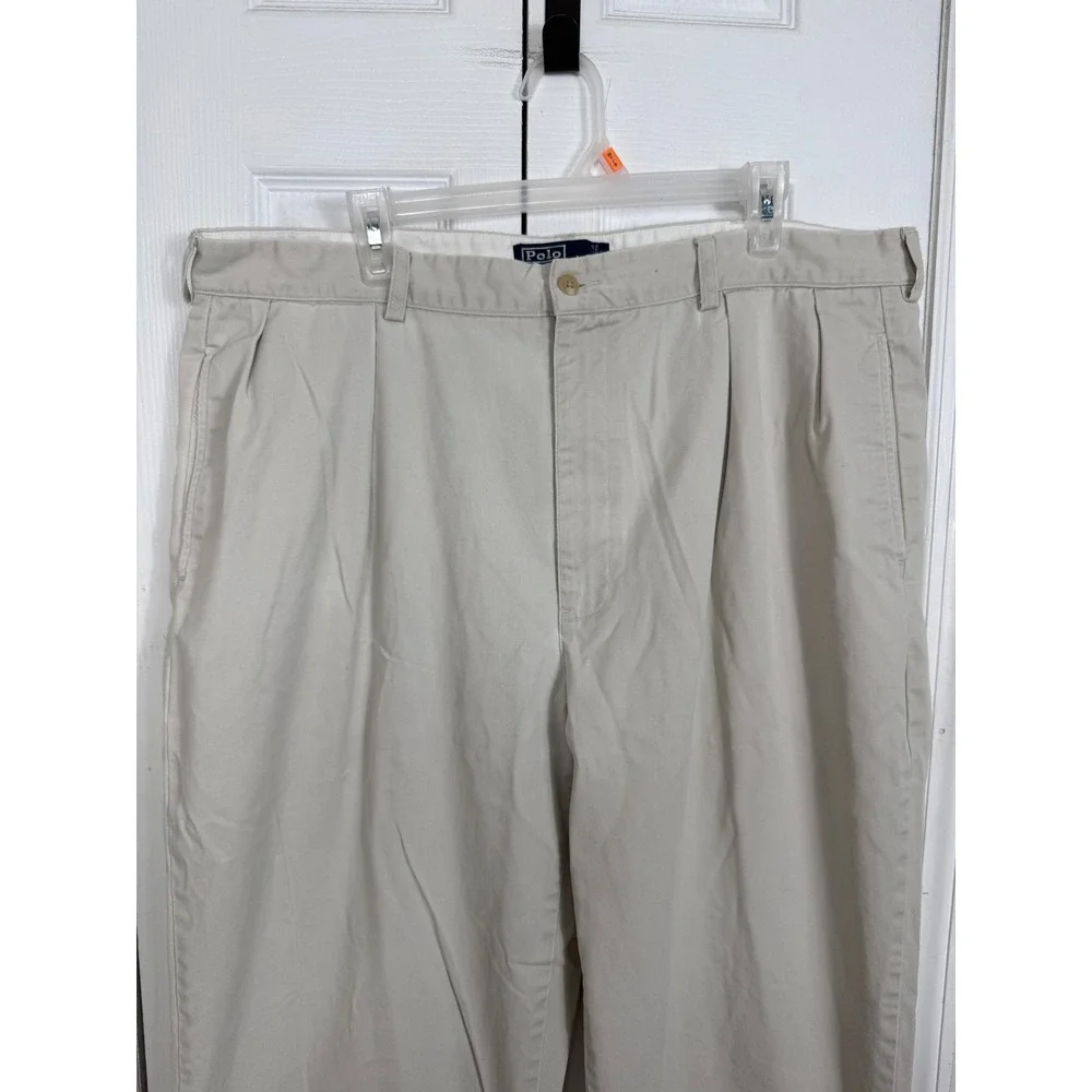 Polo Ralph Lauren Andrew Pant 42/32 Khaki Beige Pleated Chino Vintage Preppy